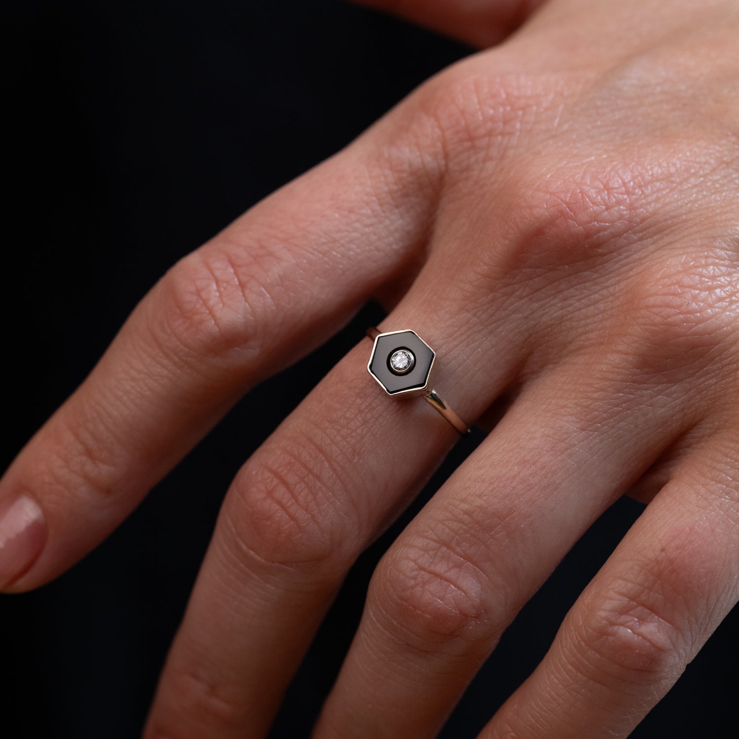 Diamond Hex Onyx Ring