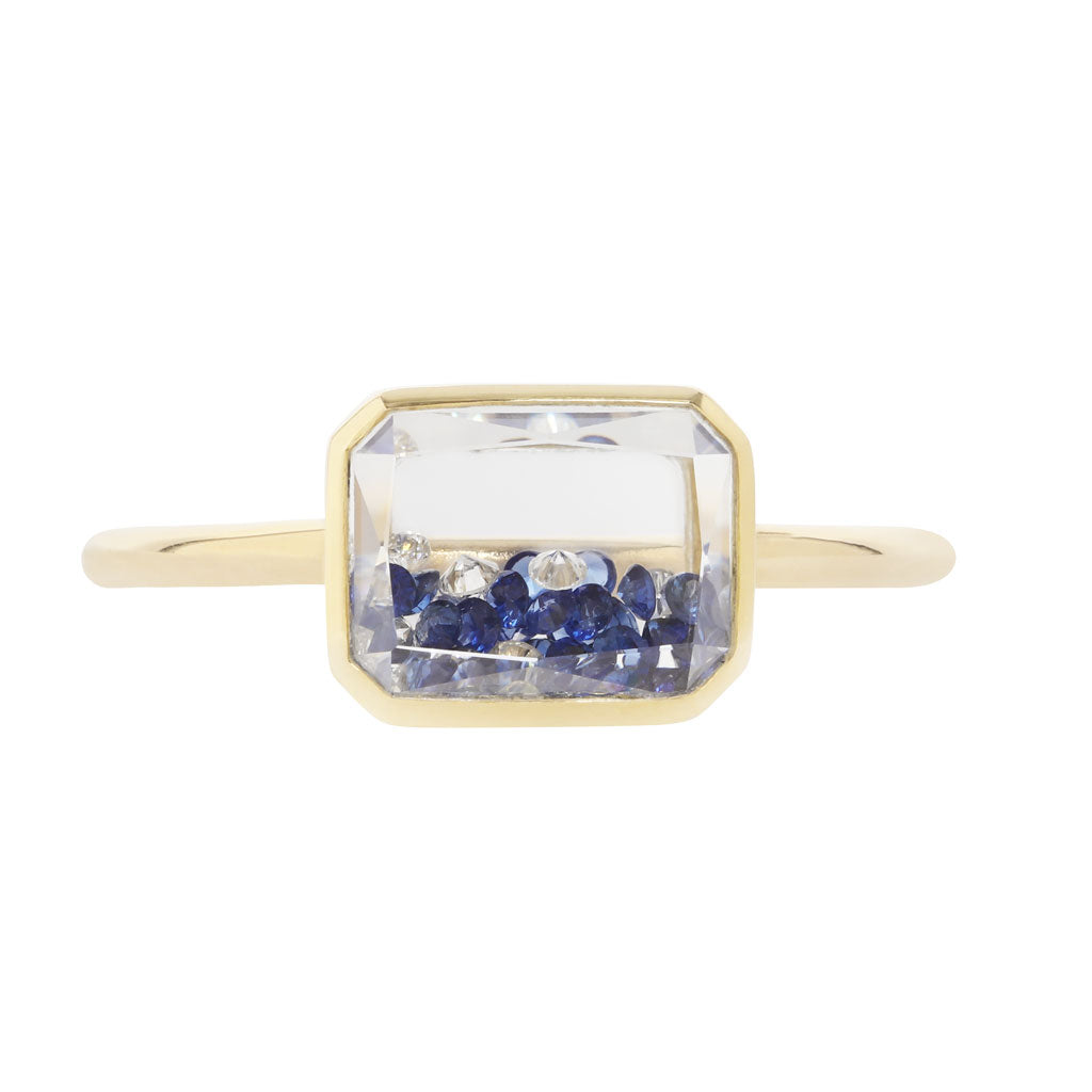 Blue Sapphire Esmeralda Shaker Ring