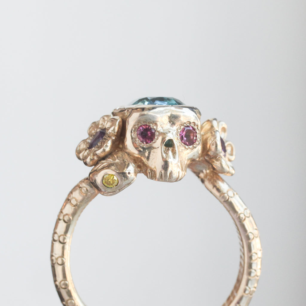 Indicolite Tourmaline Nozarashi Skull Ring