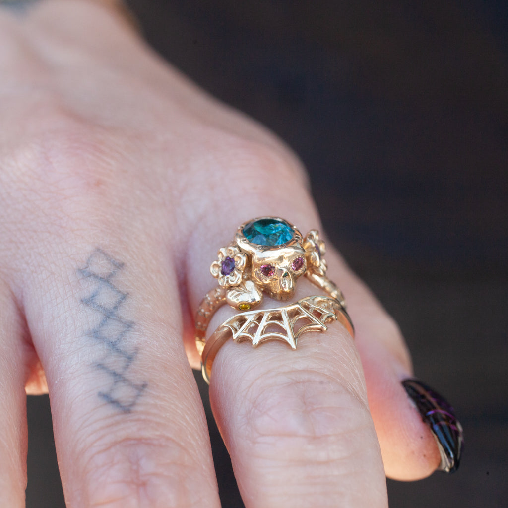 Indicolite Tourmaline Nozarashi Skull Ring