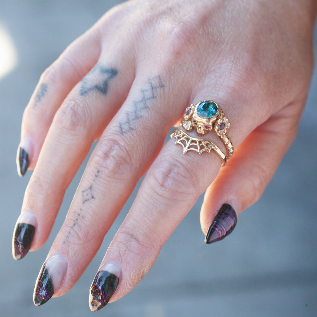 Indicolite Tourmaline Nozarashi Skull Ring