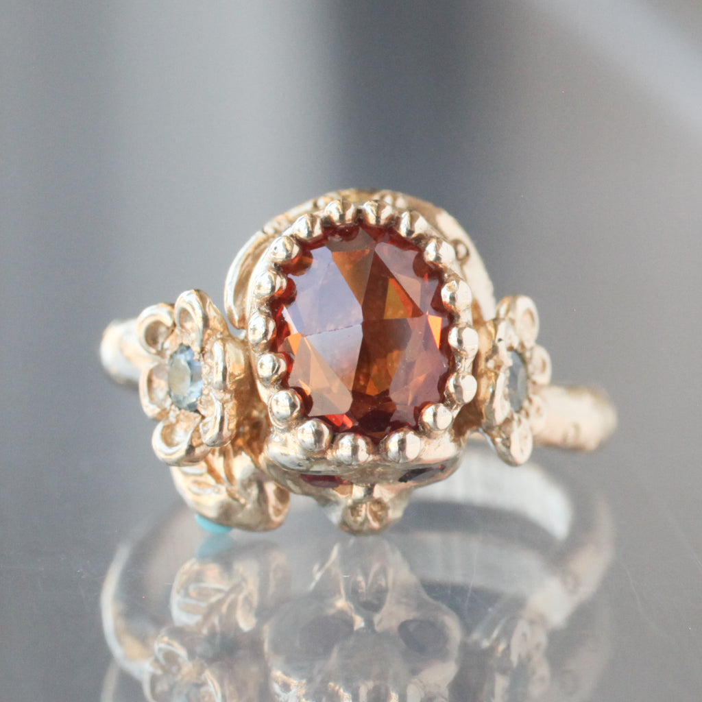 Orange Sapphire Nozarashi Skull Ring