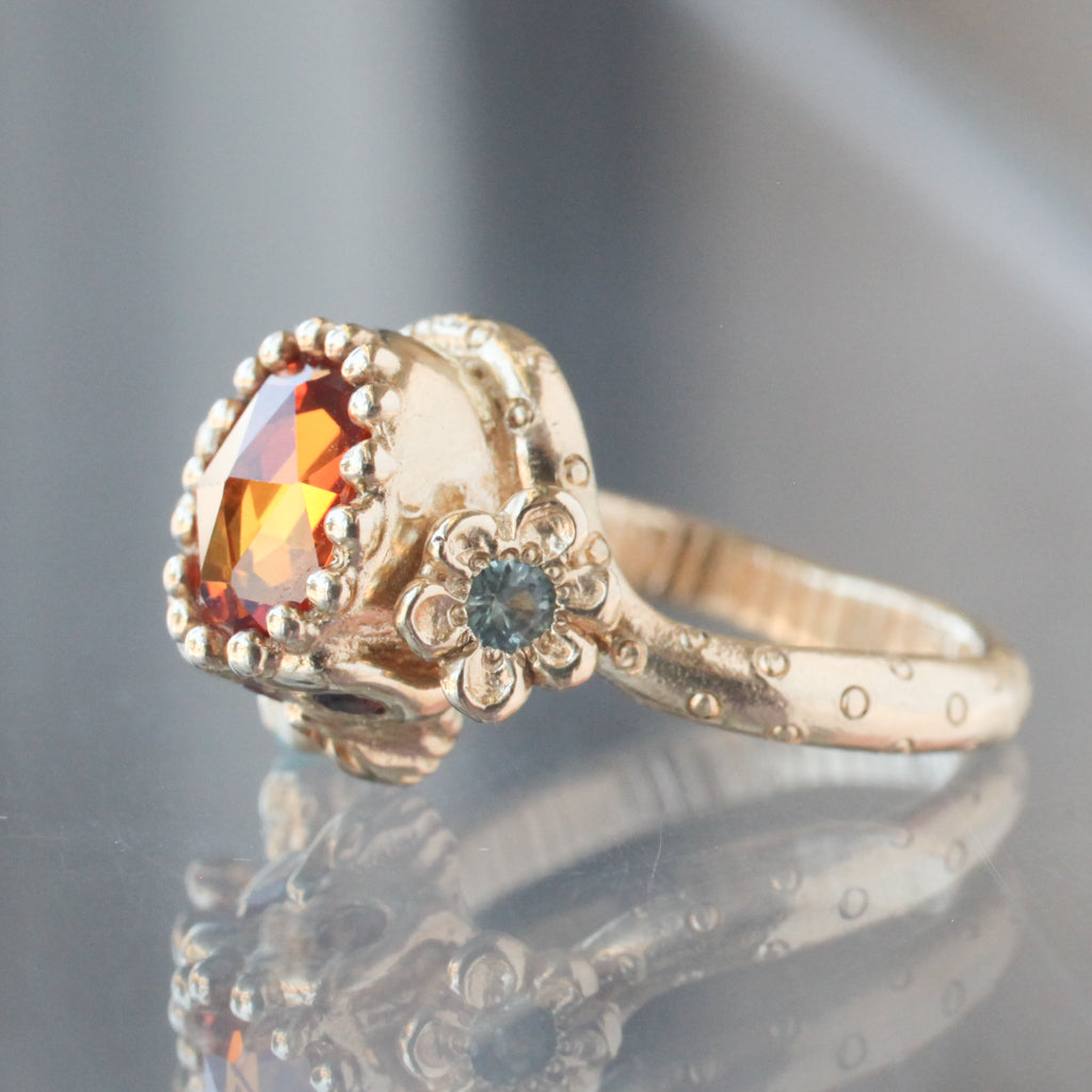 Orange Sapphire Nozarashi Skull Ring