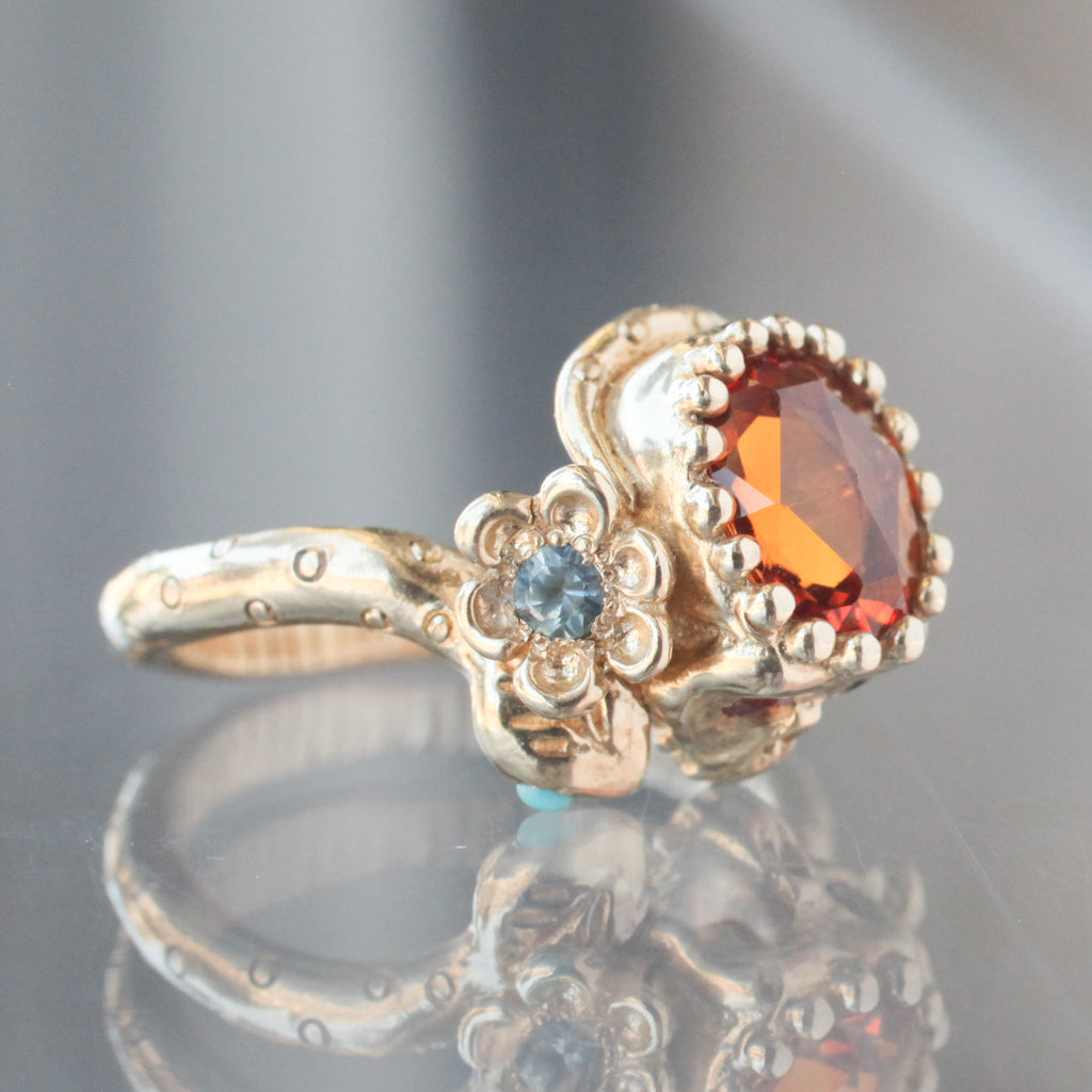 Orange Sapphire Nozarashi Skull Ring