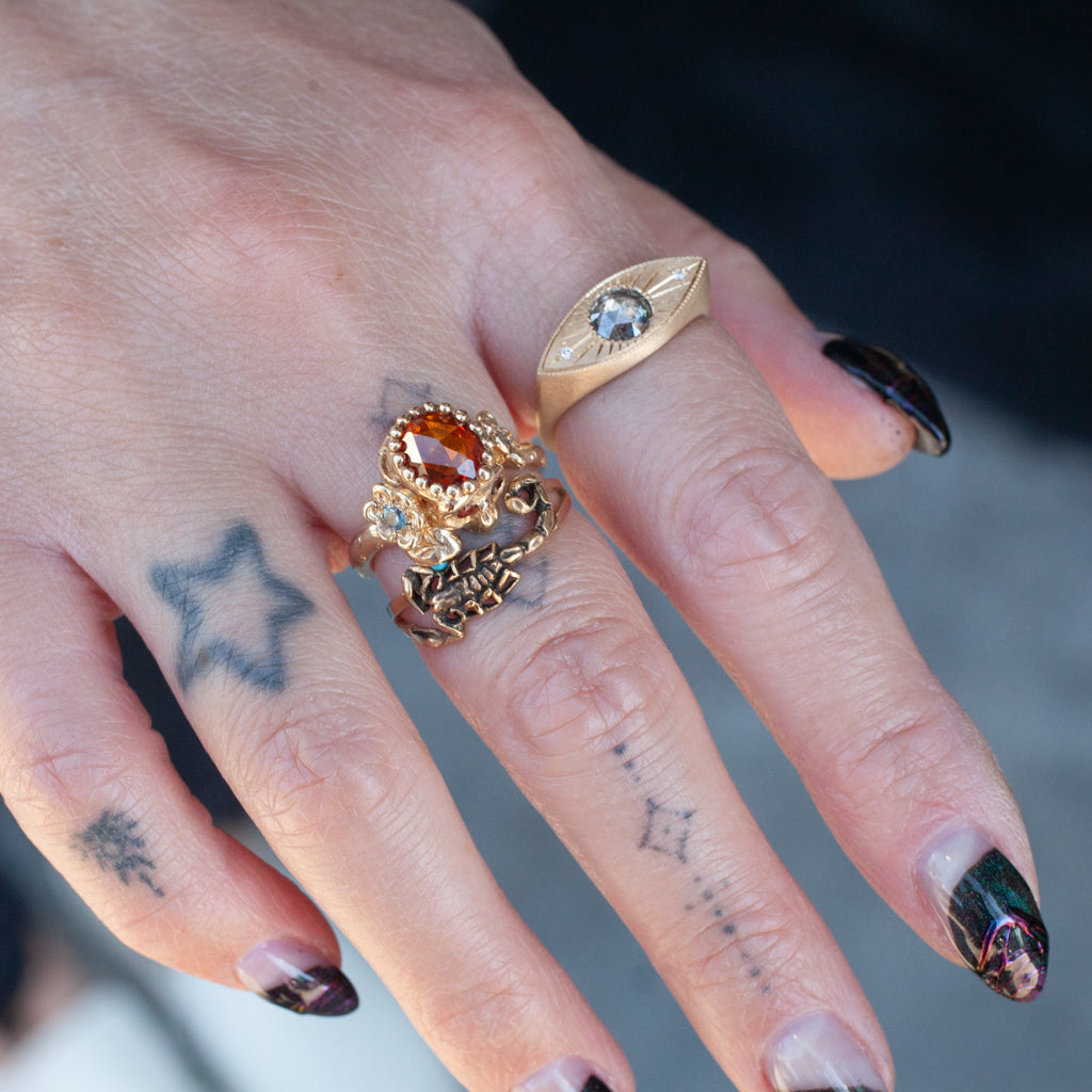 Orange Sapphire Nozarashi Skull Ring