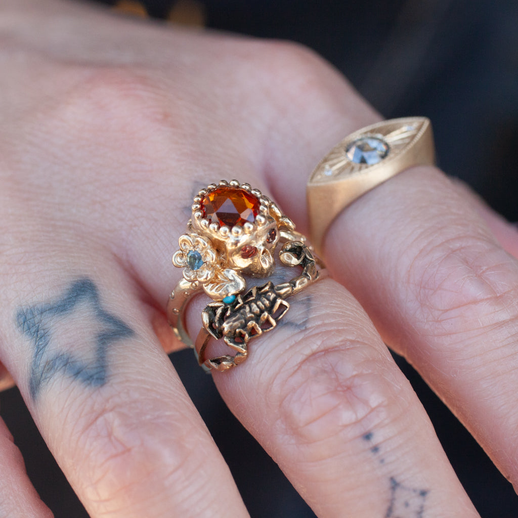 Orange Sapphire Nozarashi Skull Ring