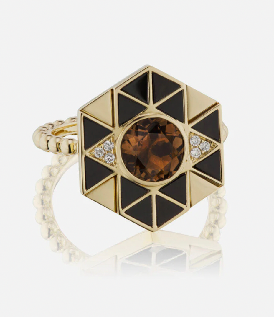 Evil Eye Ring - Onyx & Smoky Topaz