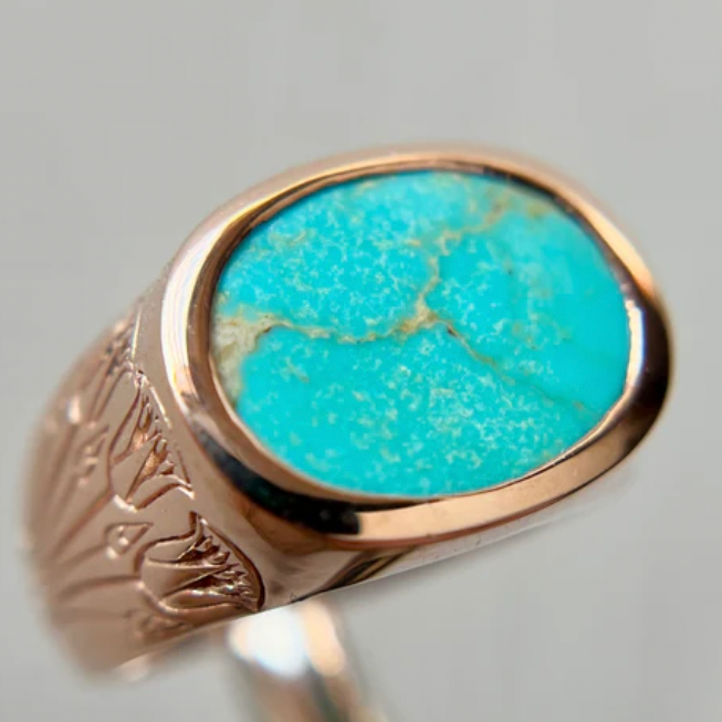 Turquoise Inlay Lotus Signet Ring