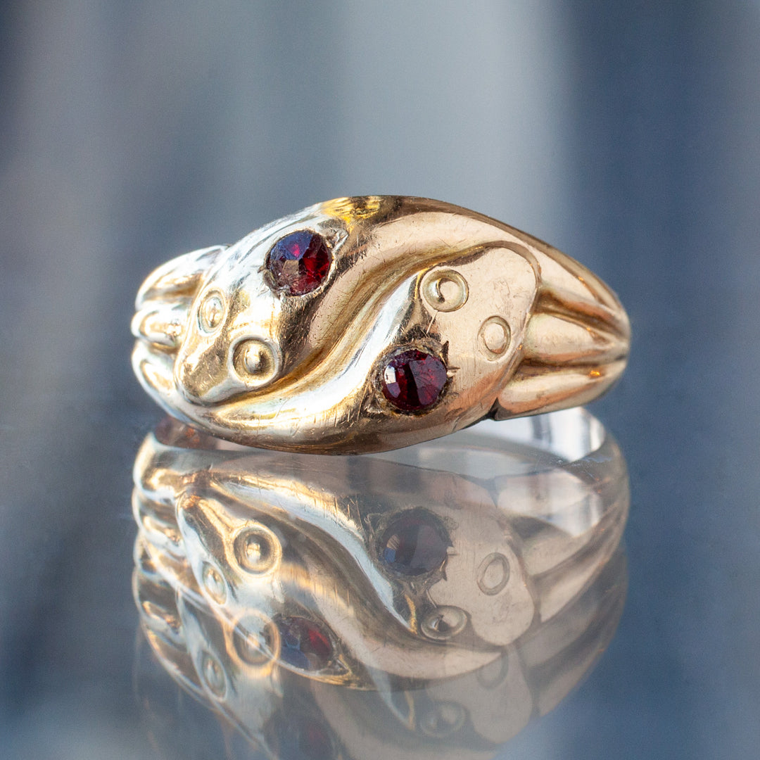 Vintage Garnet Twin Snakes Ring