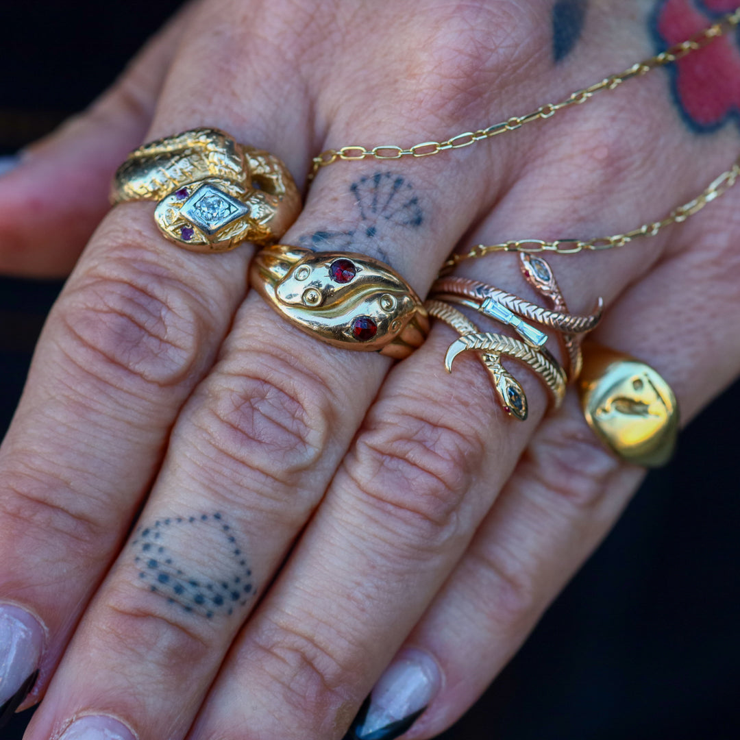 Vintage Garnet Twin Snakes Ring