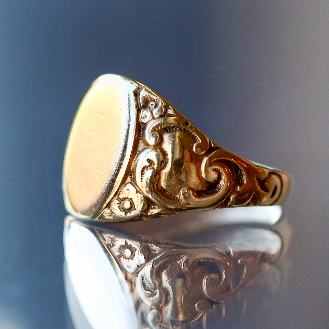 Vintage Floral Scrollwork Signet Ring