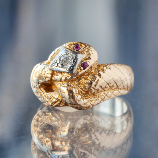 Vintage Diamond & Ruby Snake Ring