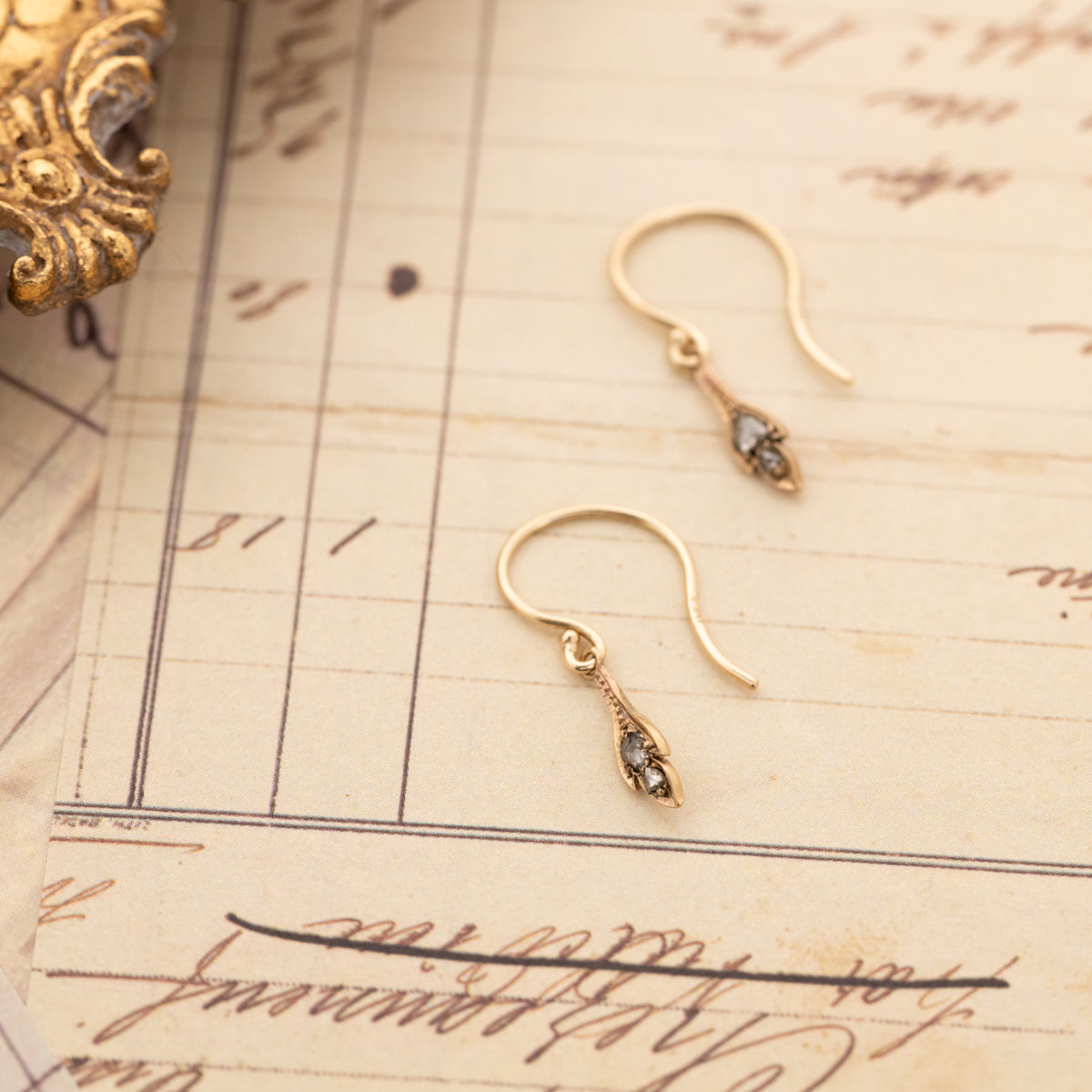 Antique Diamond Leaf Drop Earrings