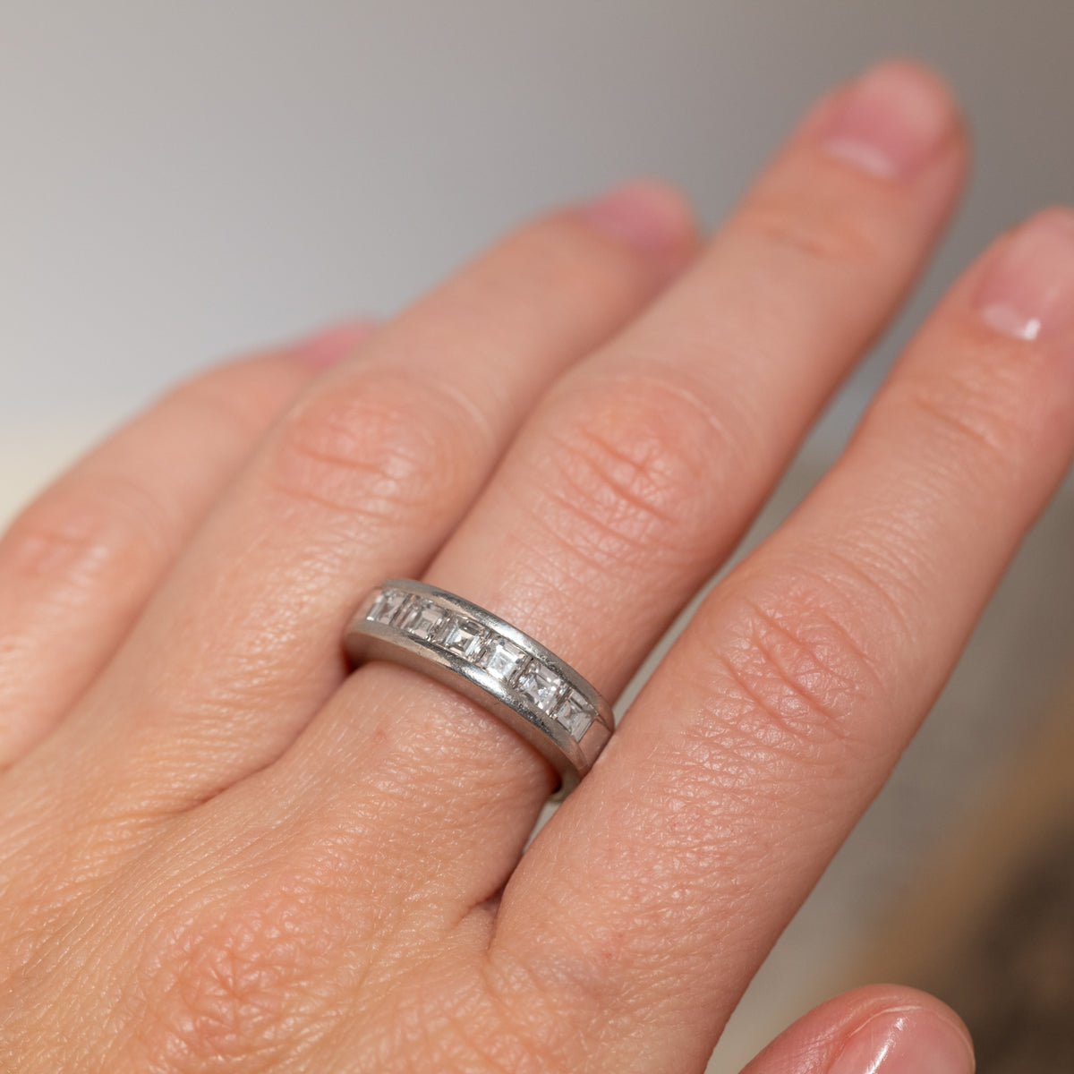 Vintage Platinum Channel Set Diamonds Ring