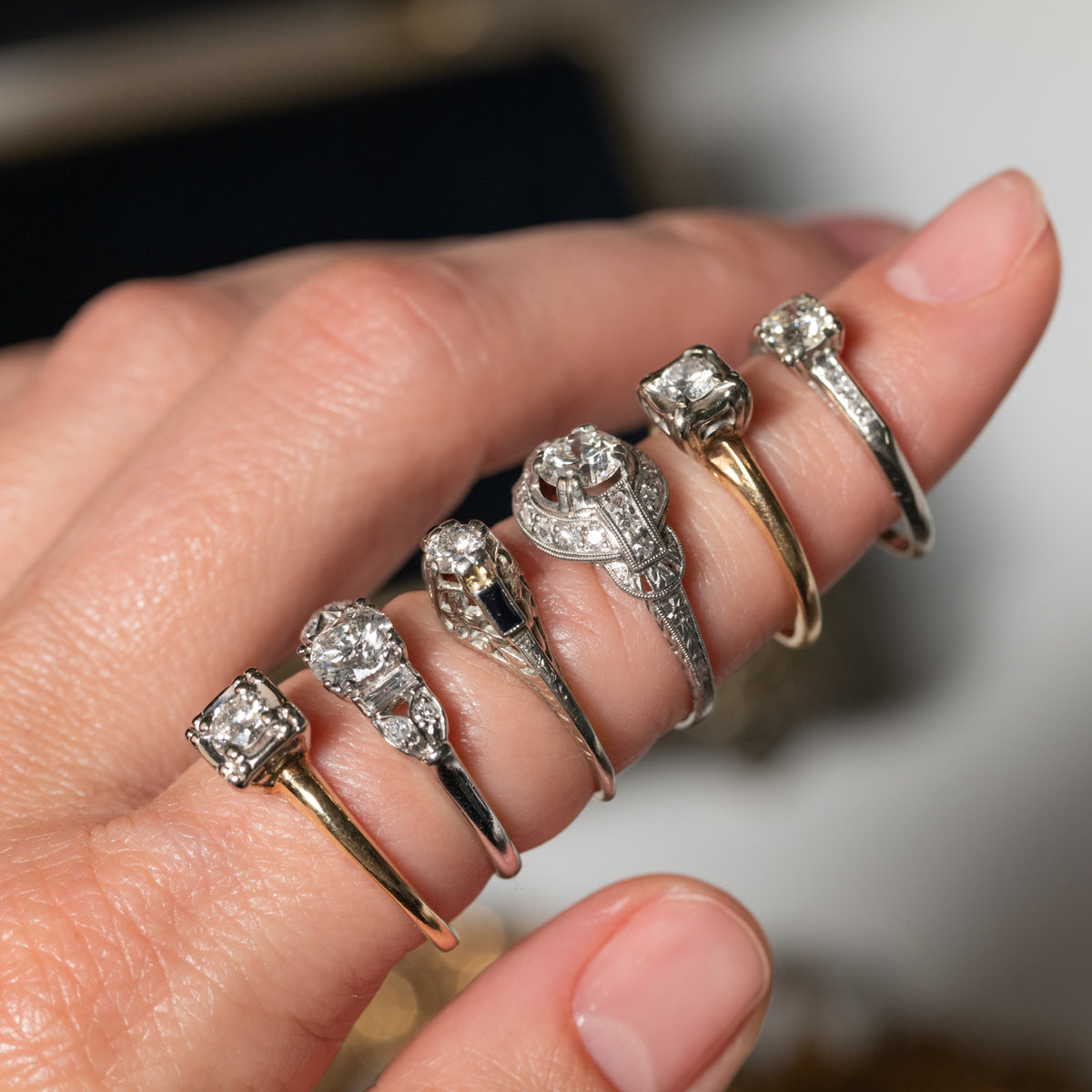 Vintage Mixed Gold Diamond Solitaire Ring