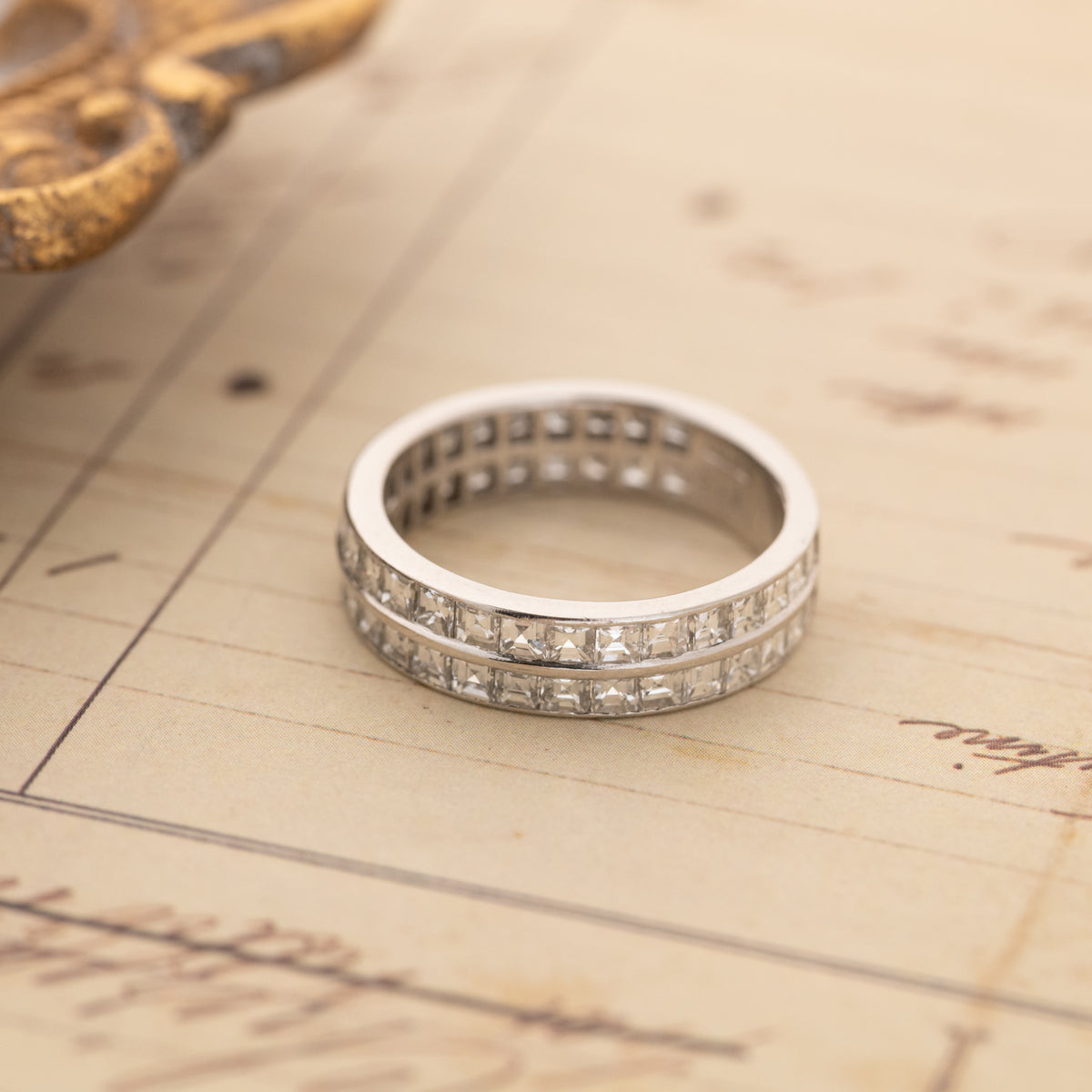 Vintage Double Row Carré Cut Diamond Band