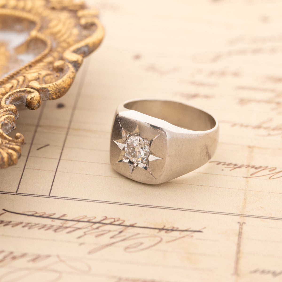 Vintage Star Set Square Signet