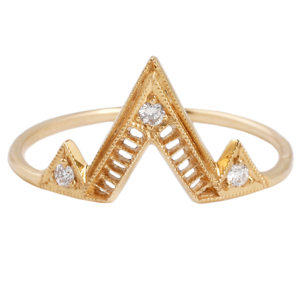 14k Gold and White Diamond Giza Ring by DMD Metal