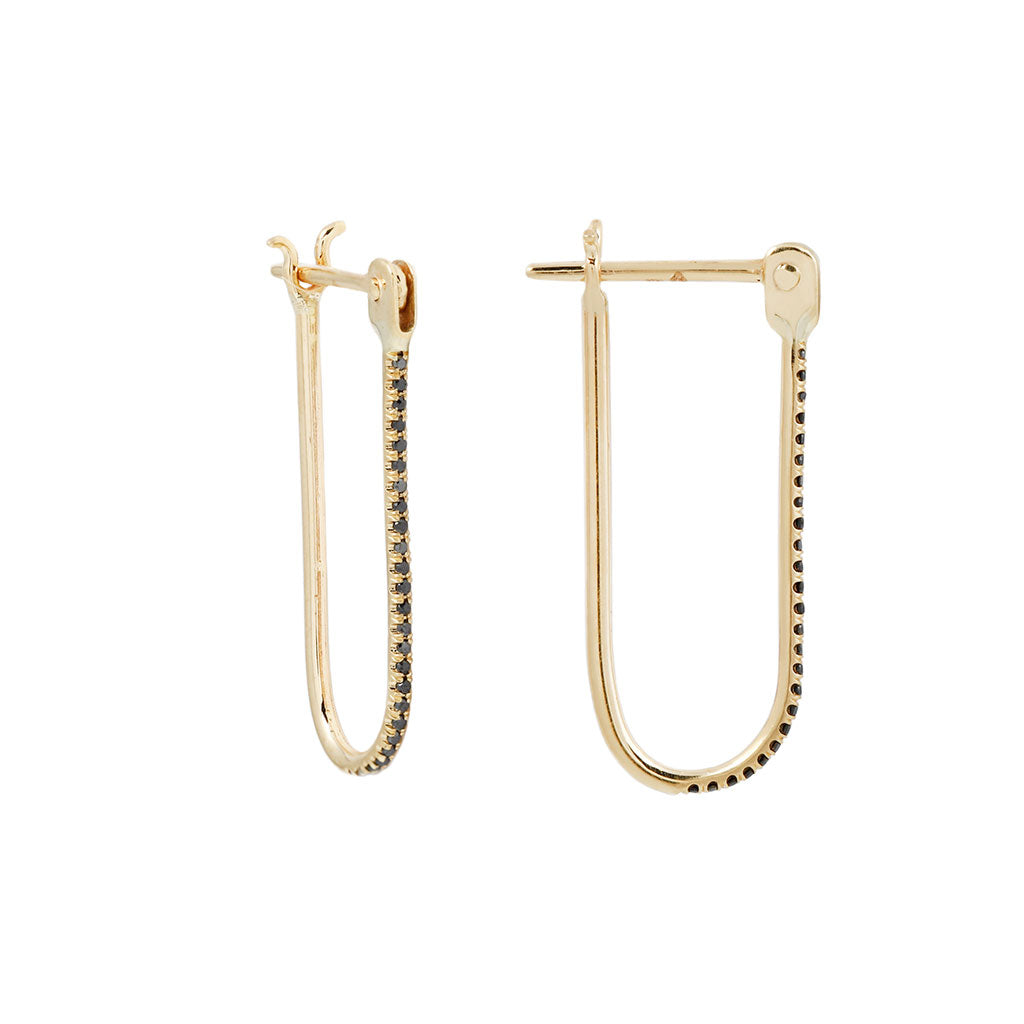 Long Latch Hoop - Black Diamond