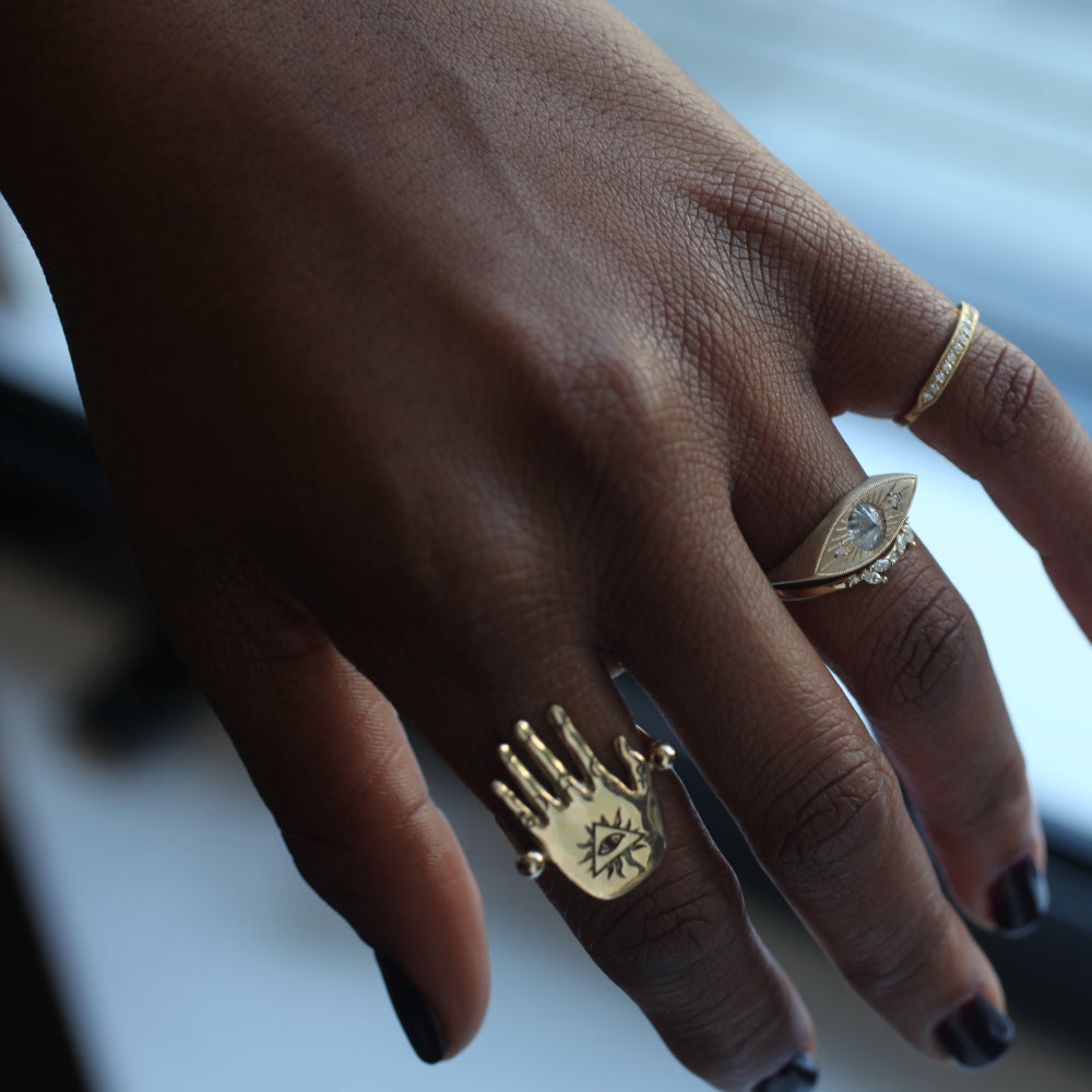 Petite Third Eye Ring - Salt & Pepper Diamond