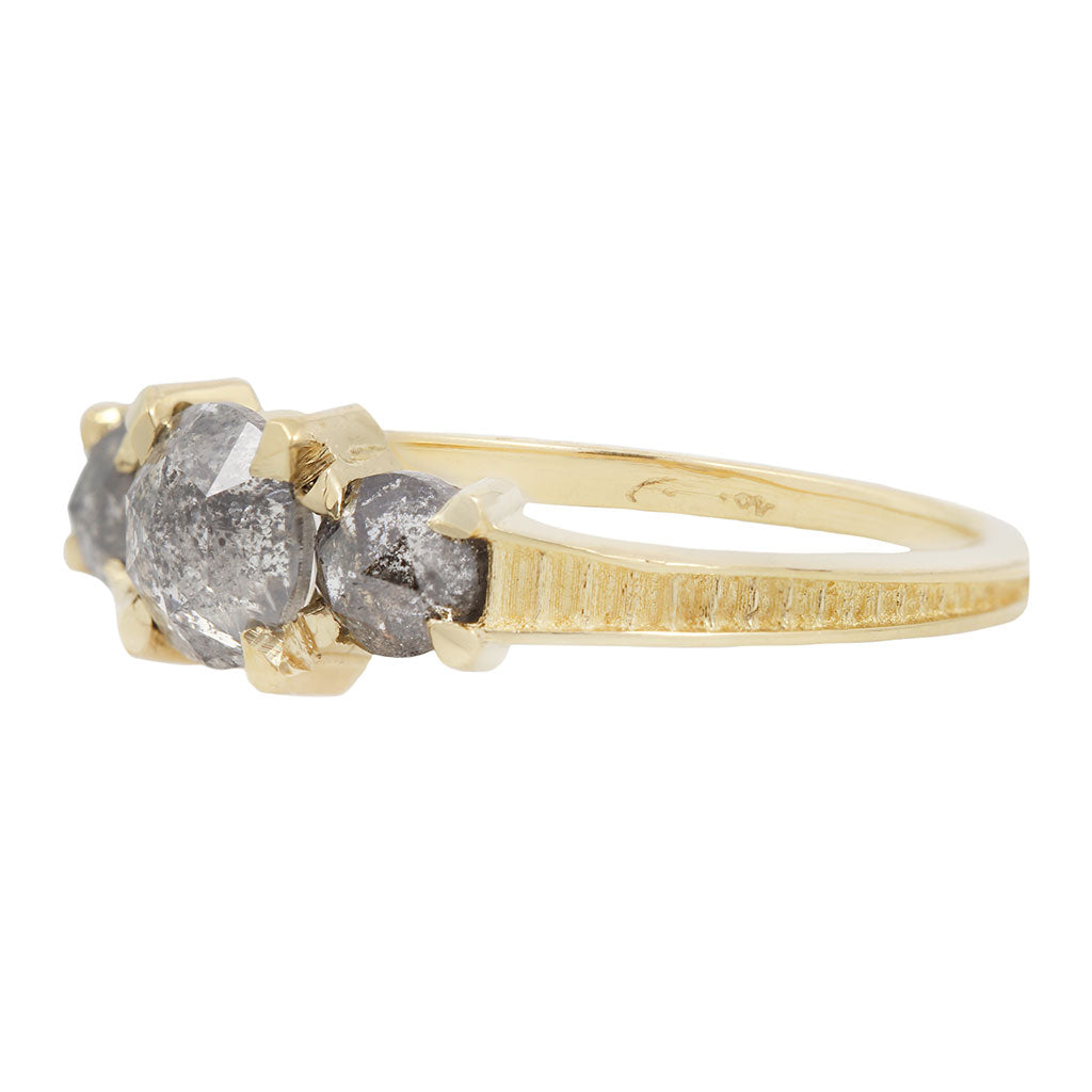 Classic Temple Ring - Salt & Pepper Round Diamond
