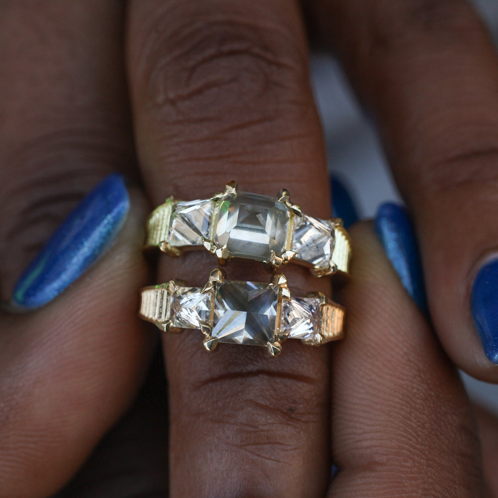 Inverted Princess Diamond Temple Ring