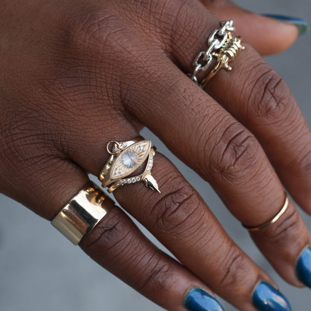 Petite Third Eye Ring - Salt & Pepper Diamond