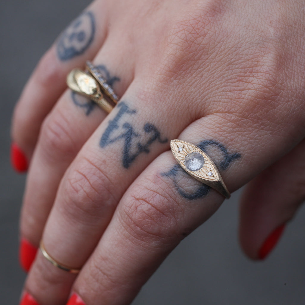 Petite Third Eye Ring - Salt & Pepper Diamond