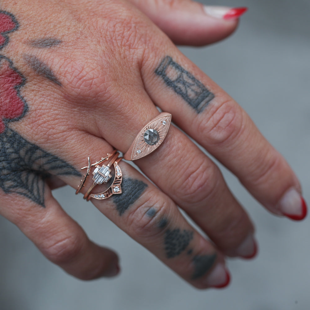 Third Eye Ring - Salt & Pepper Diamond