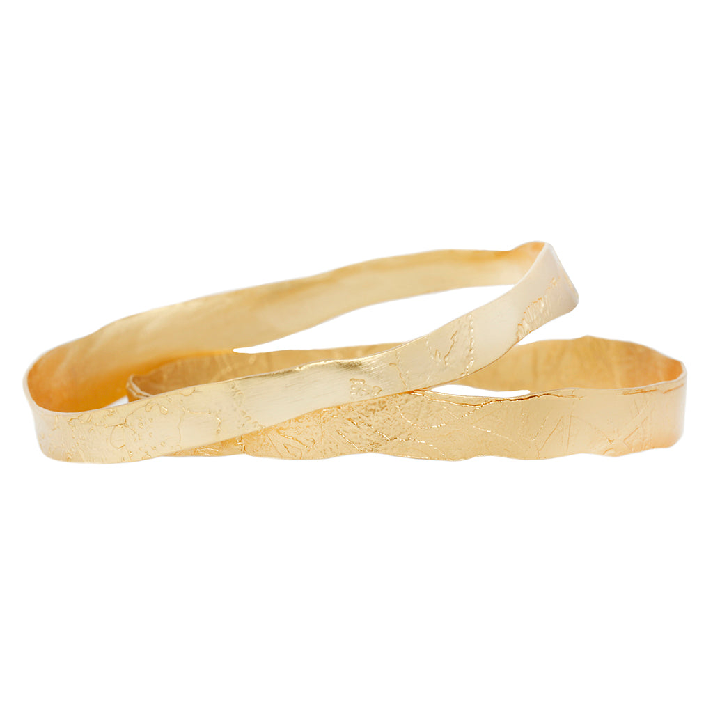 acid etched organic bangle coated in rich 22k gold