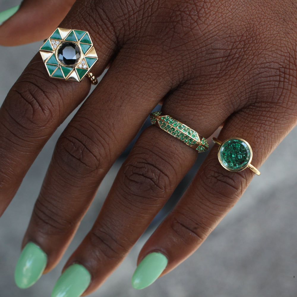 Circle Kaleidoscope Shaker Ring - Emerald