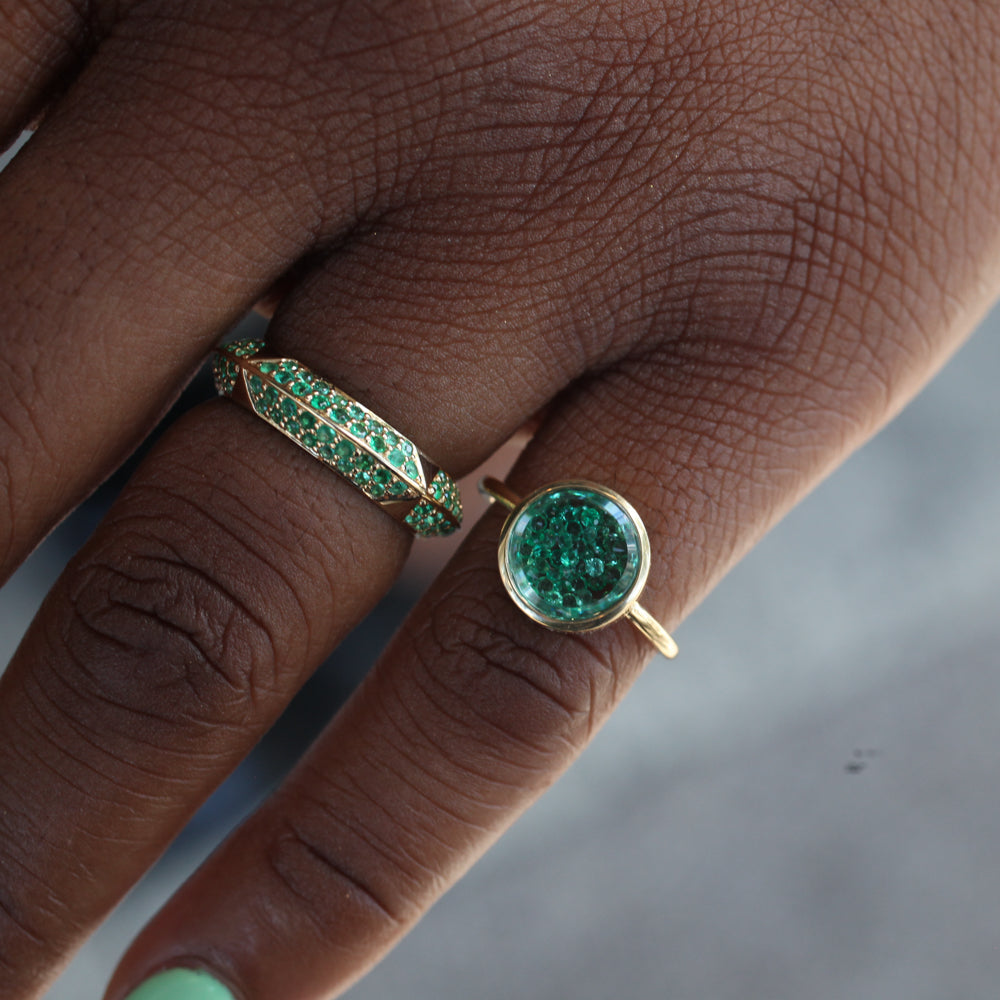 Circle Kaleidoscope Shaker Ring - Emerald
